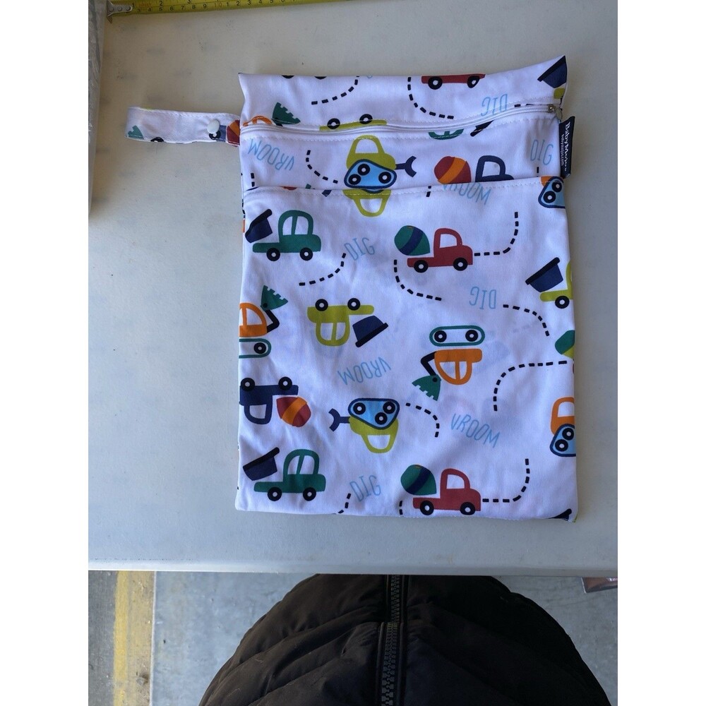 BabyMojos Construction Trucks Vroom Dig Wet Bag Dual Zipper Pockets